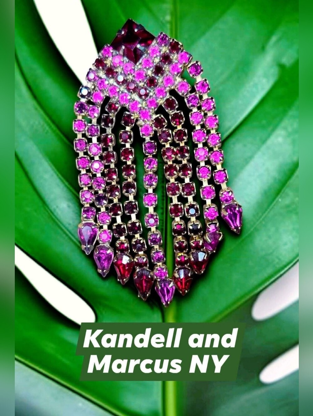 Vintage Kandell & Marcus N.Y. Fuchsia & Ruby Rhinestone Waterfall Cascade Brooch